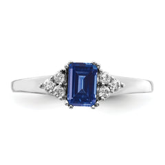 14K White Gold Lab Grown Diamond and Created Sapphire Ring