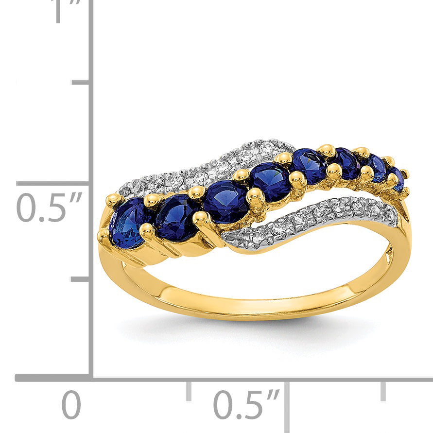 14k WithRhodium Created Ceylon Sapph/Created Sapph/Diamond Ring