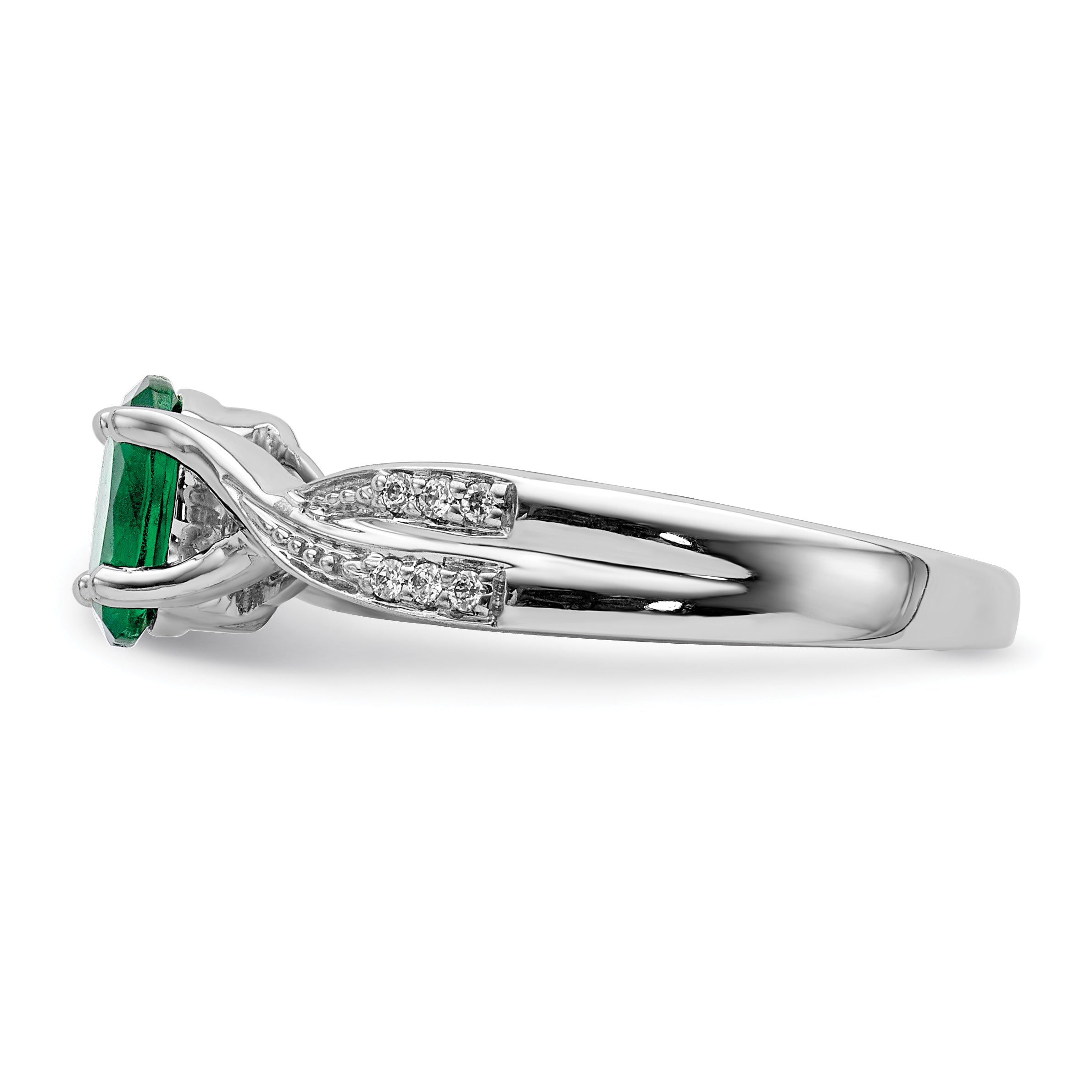 14k White Gold Oval Emerald and Diamond Ring