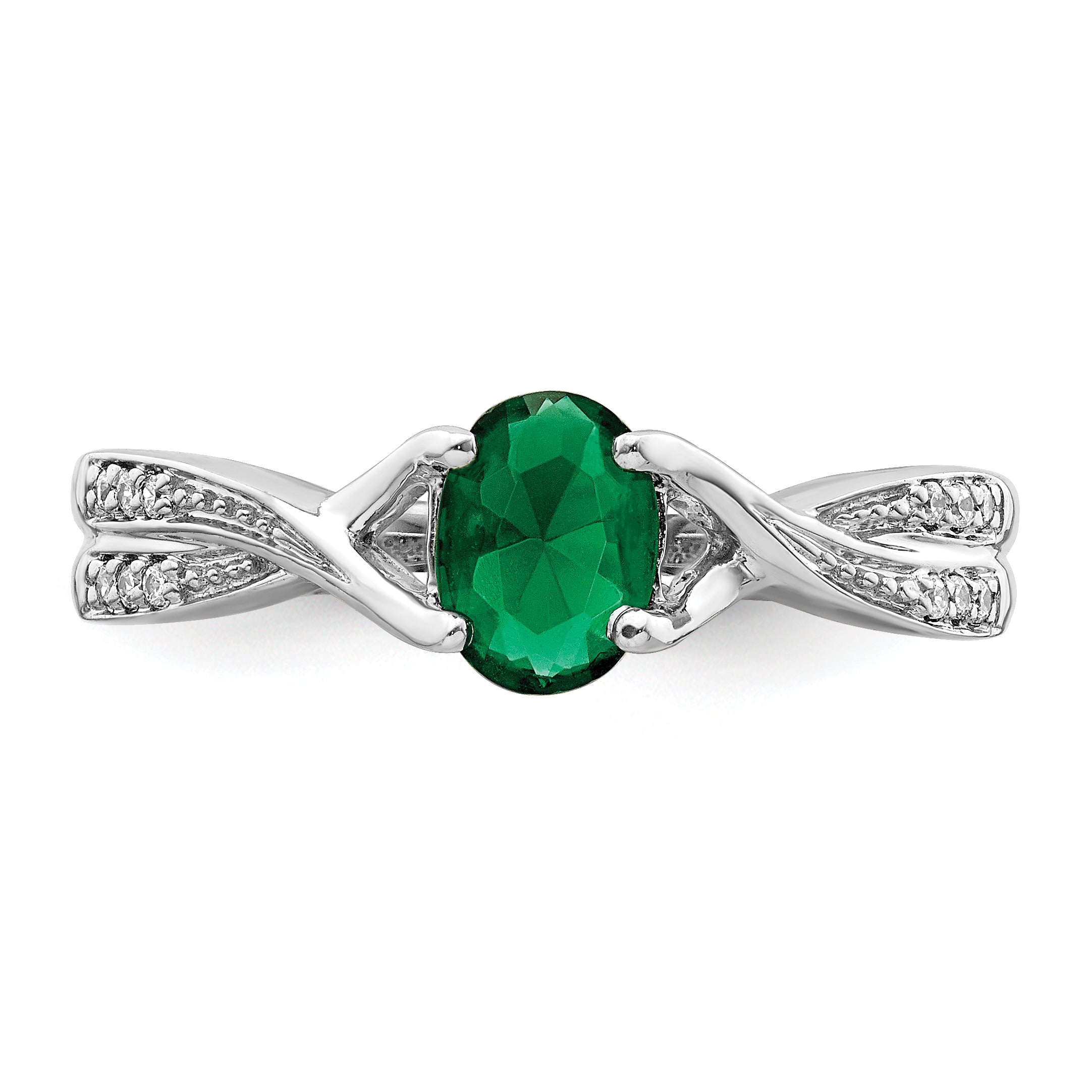 14k White Gold Oval Emerald and Diamond Ring