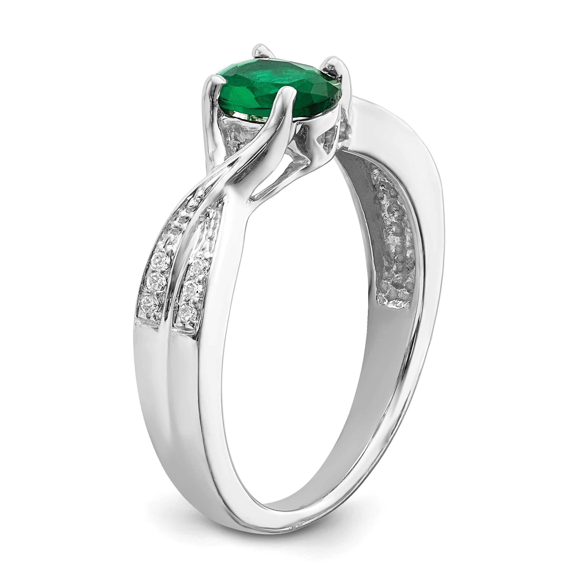 14k White Gold Oval Emerald and Diamond Ring