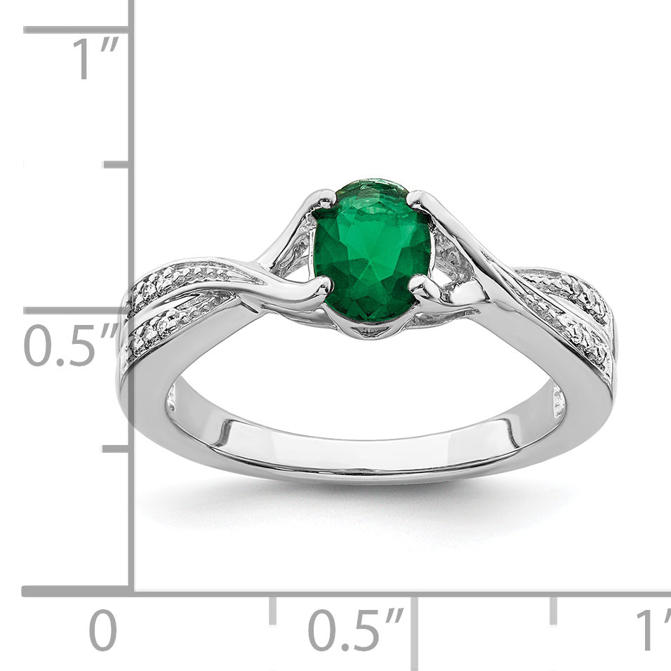 14k White Gold Oval Emerald and Diamond Ring