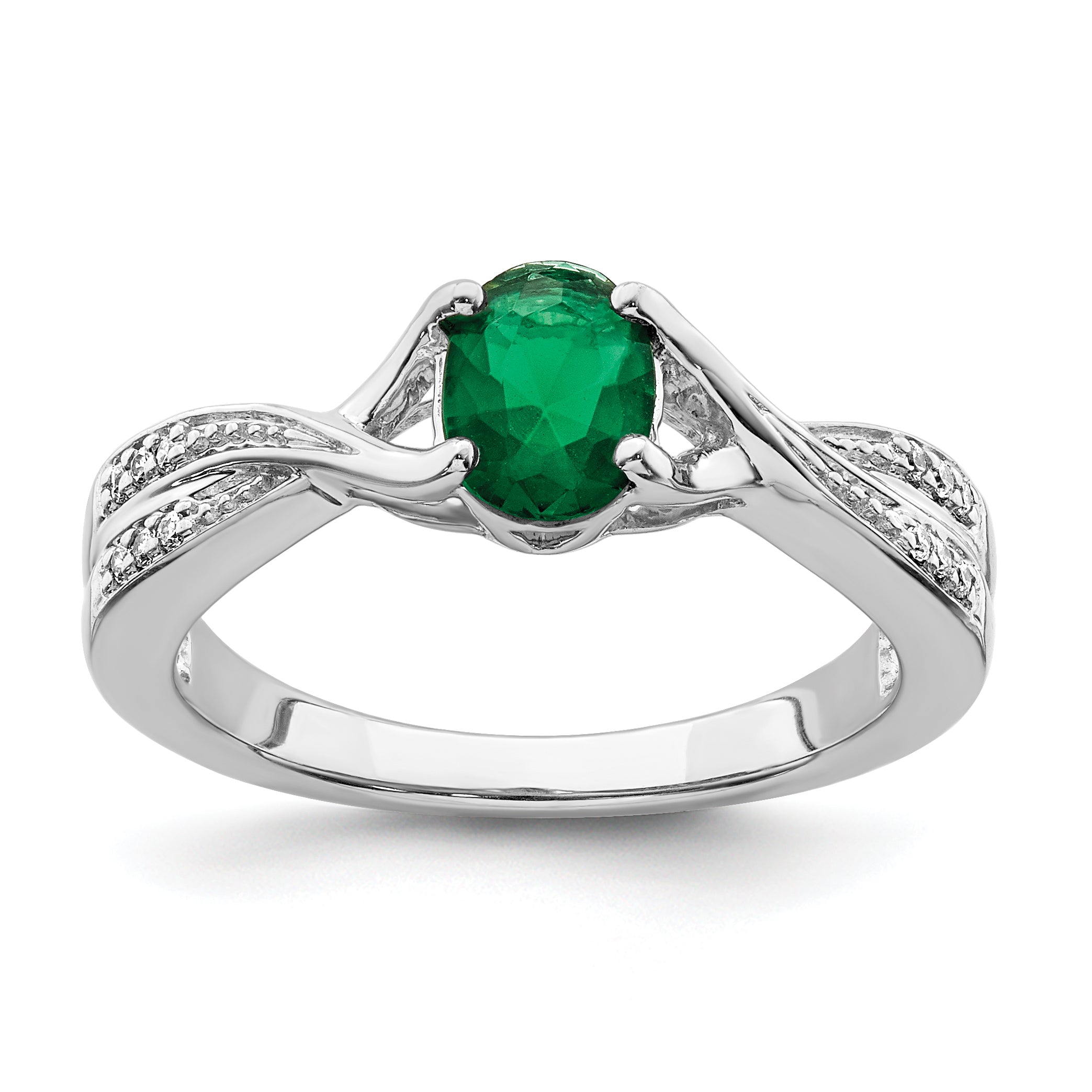 14k White Gold Oval Emerald and Diamond Ring