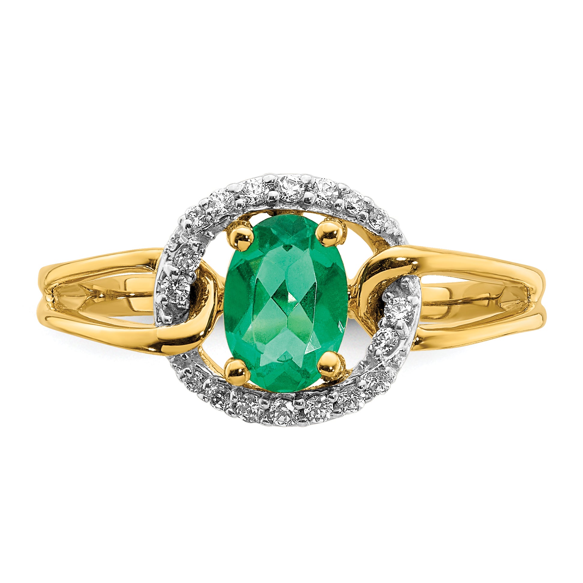 14k Diamond and Oval Emerald Ring