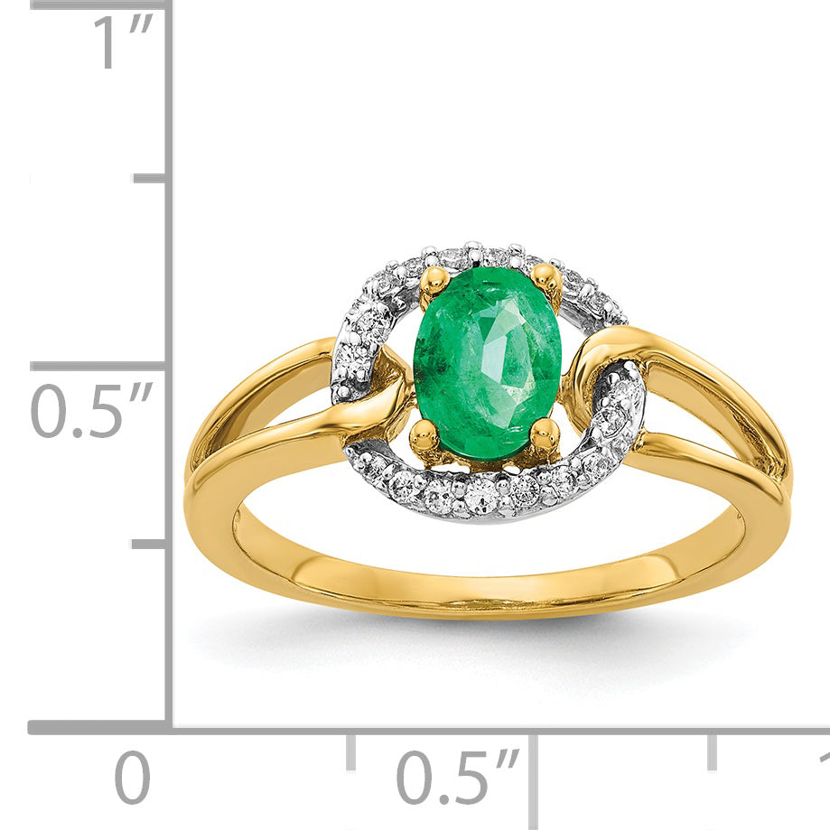 14k Diamond and Oval Emerald Ring