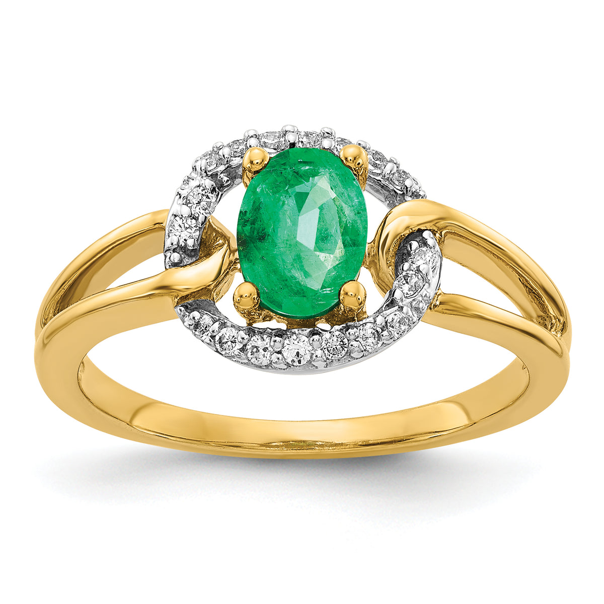 14k Diamond and Oval Emerald Ring