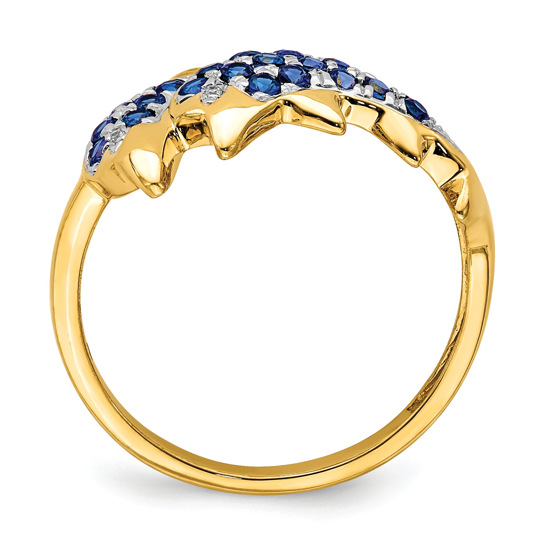 14k With Rhodium Diamond and Sapphire Dolphins Ring