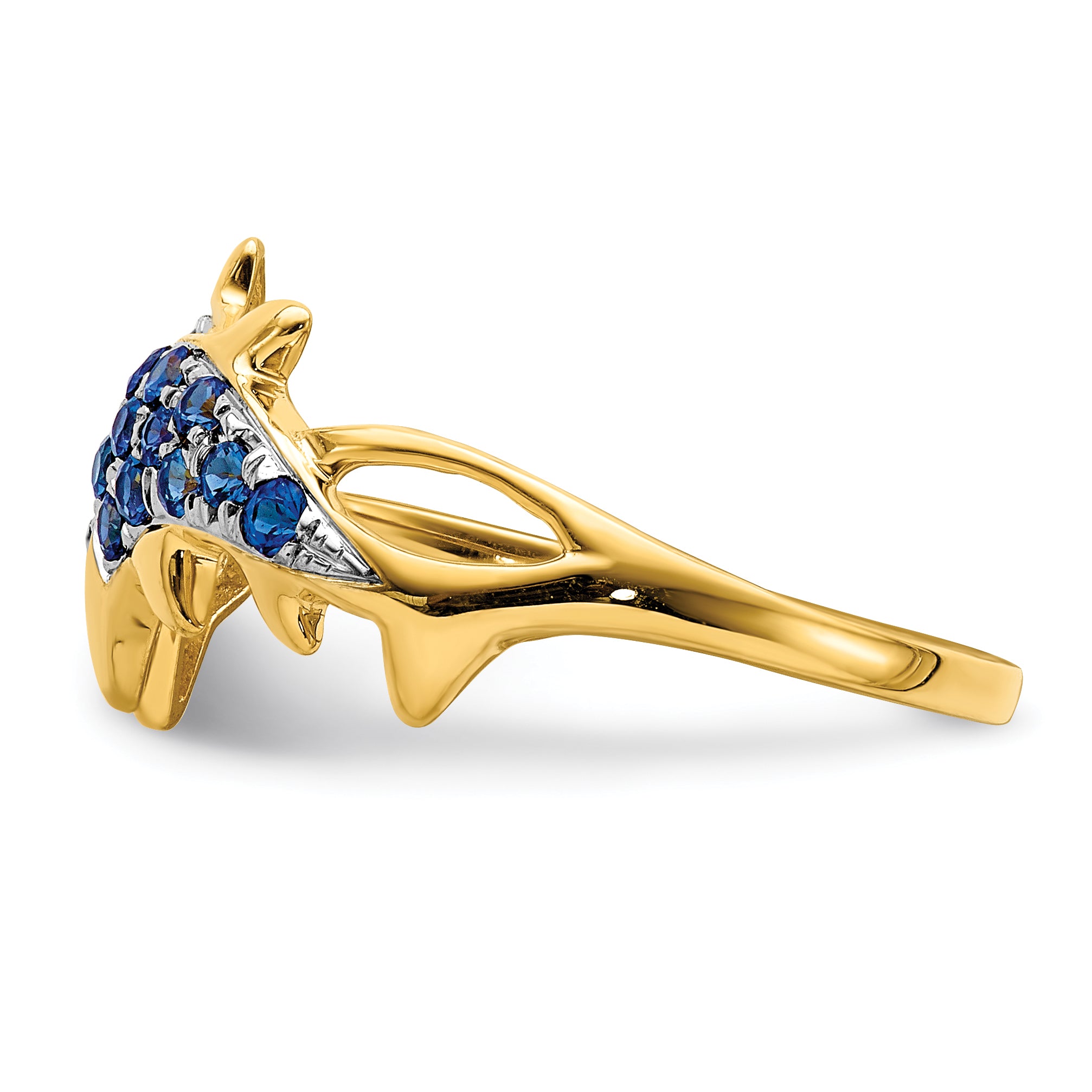 14k With Rhodium Diamond and Sapphire Dolphins Ring