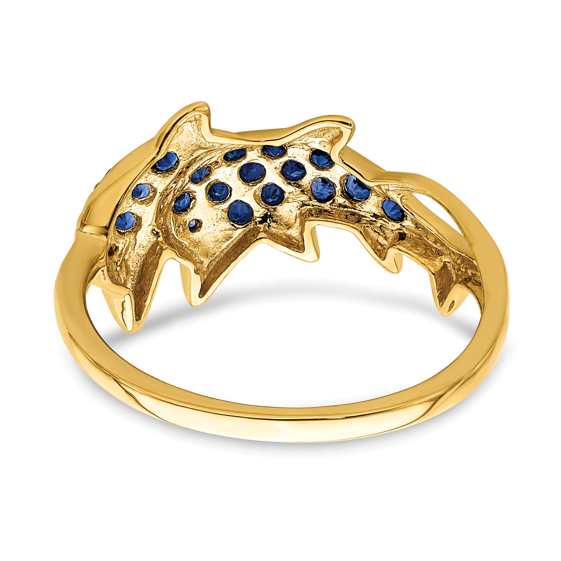 14k With Rhodium Diamond and Sapphire Dolphins Ring