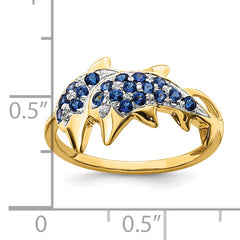 14k With Rhodium Diamond and Sapphire Dolphins Ring