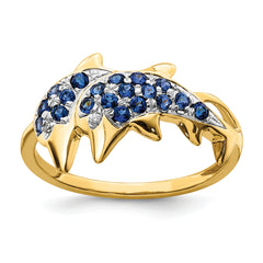 14k With Rhodium Diamond and Sapphire Dolphins Ring