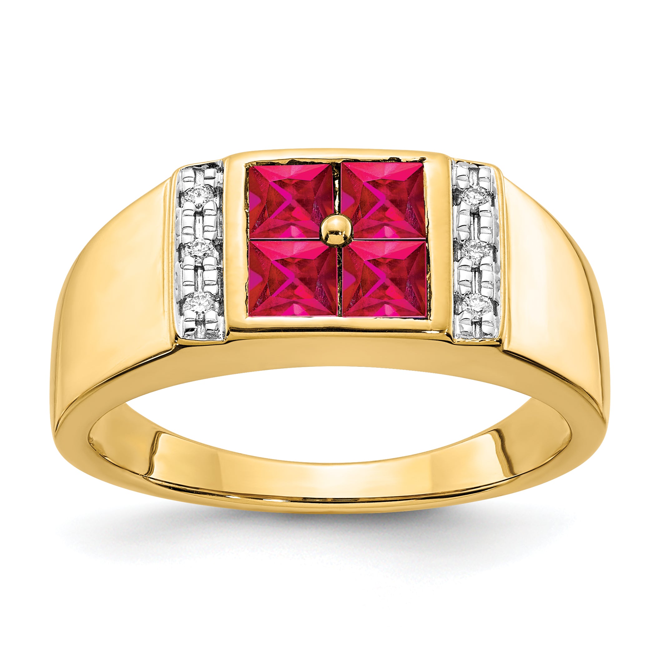 14K Lab Grown Diamond and Created Ruby Men's Ring