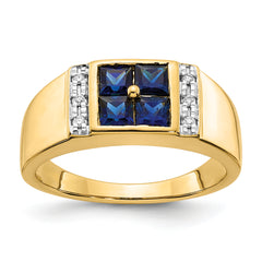 14K Lab Grown Diamond and Created Sapphire Men's Ring