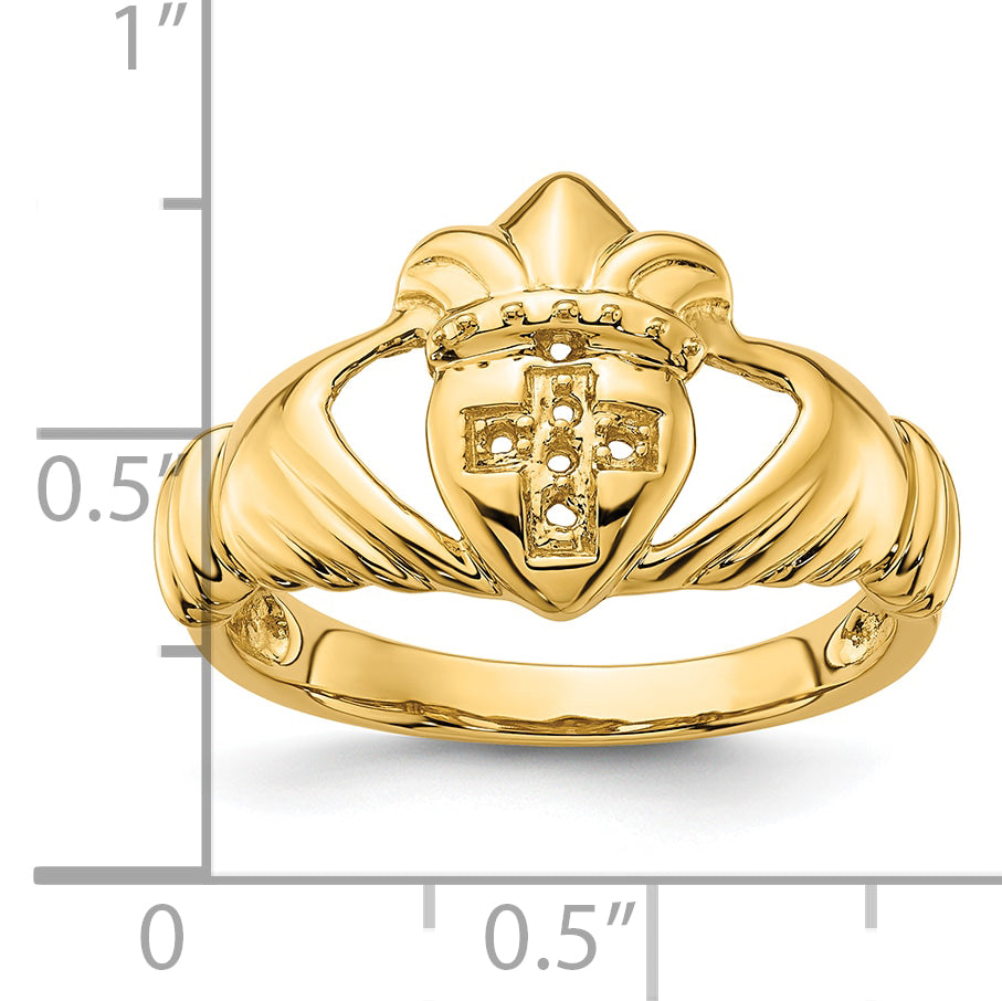 14k Polished .06ct. Diamond Mens Claddagh Ring Mounting