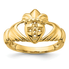 14k Polished .06ct. Diamond Mens Claddagh Ring Mounting