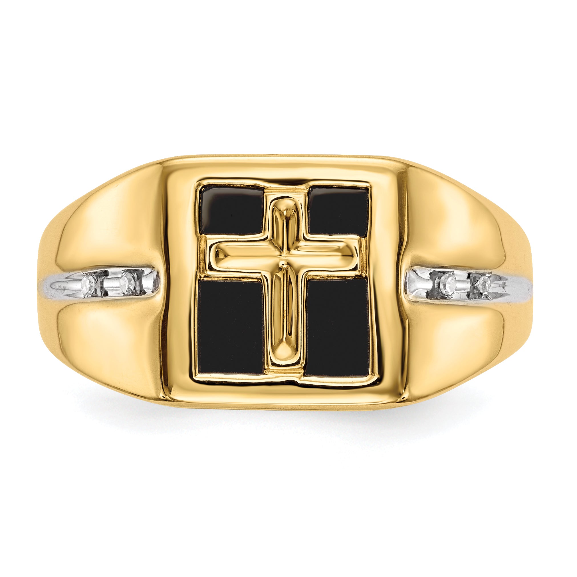 14K Lab Grown Diamond and Onyx Cross Men's Ring