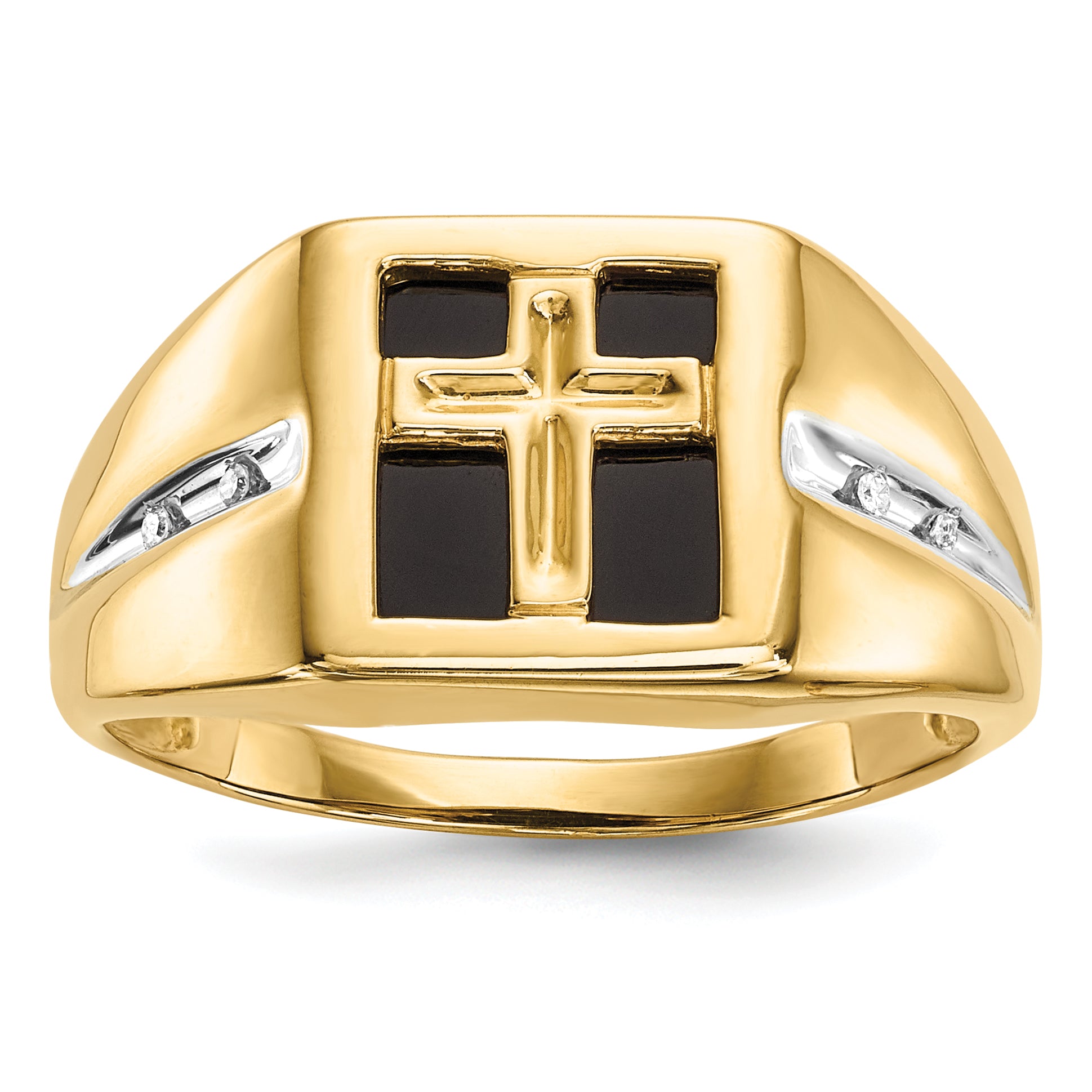 14K Lab Grown Diamond and Onyx Cross Men's Ring