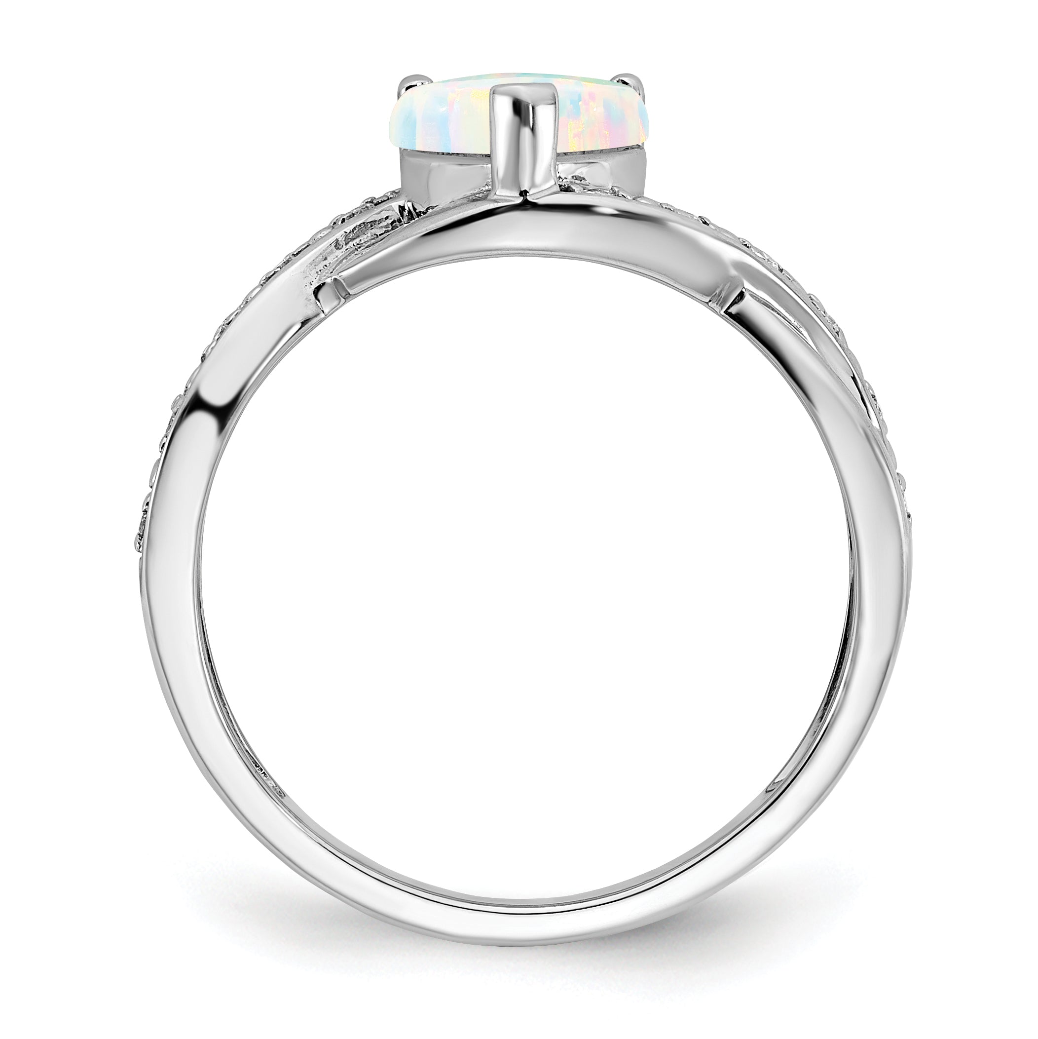 14k White Gold Created Opal and Diamond Heart Ring