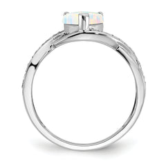 14k White Gold Created Opal and Diamond Heart Ring