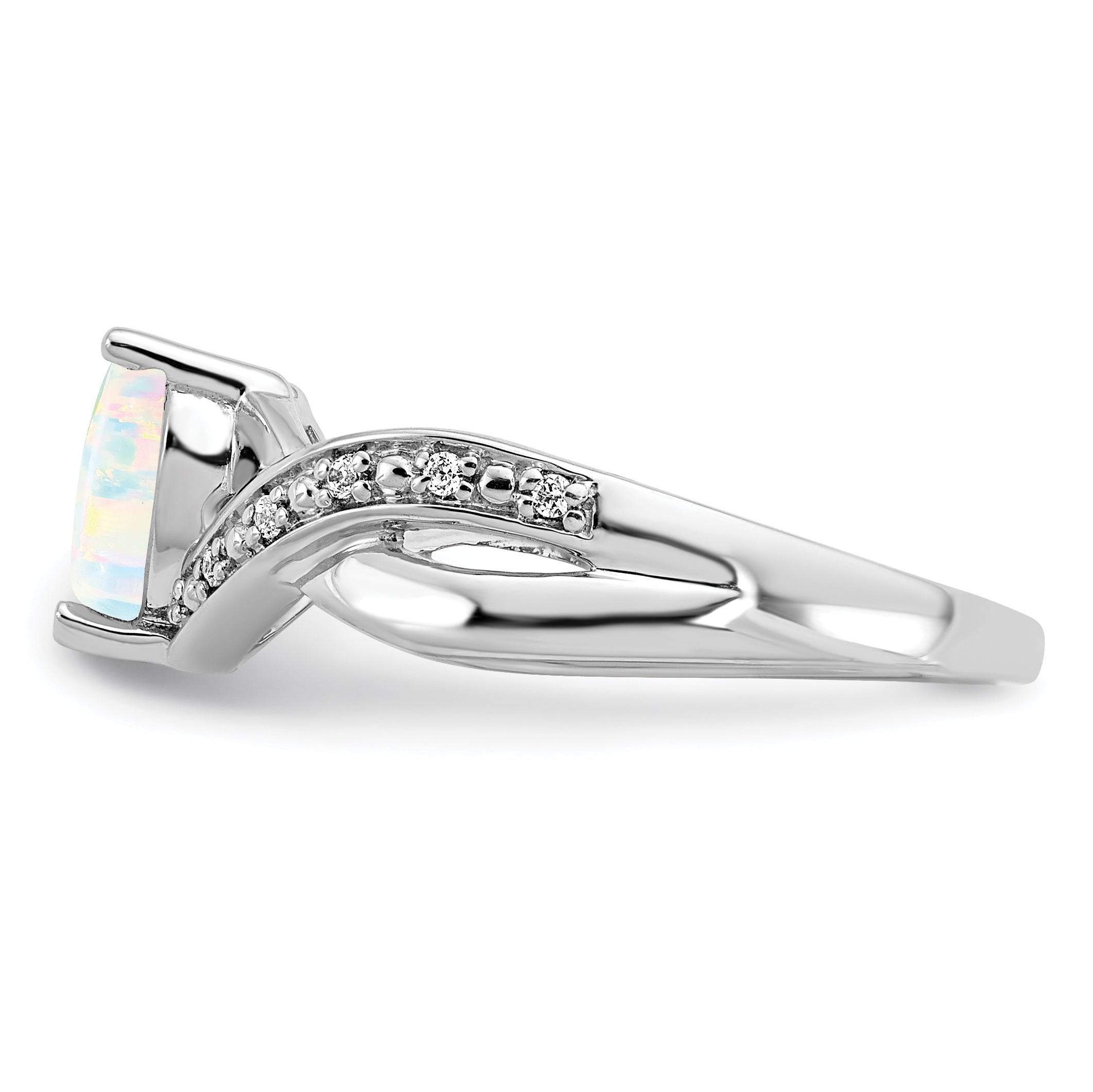 14k White Gold Created Opal and Diamond Heart Ring