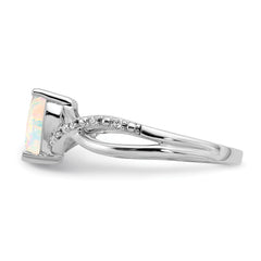 14k White Gold Created Opal and Diamond Heart Ring