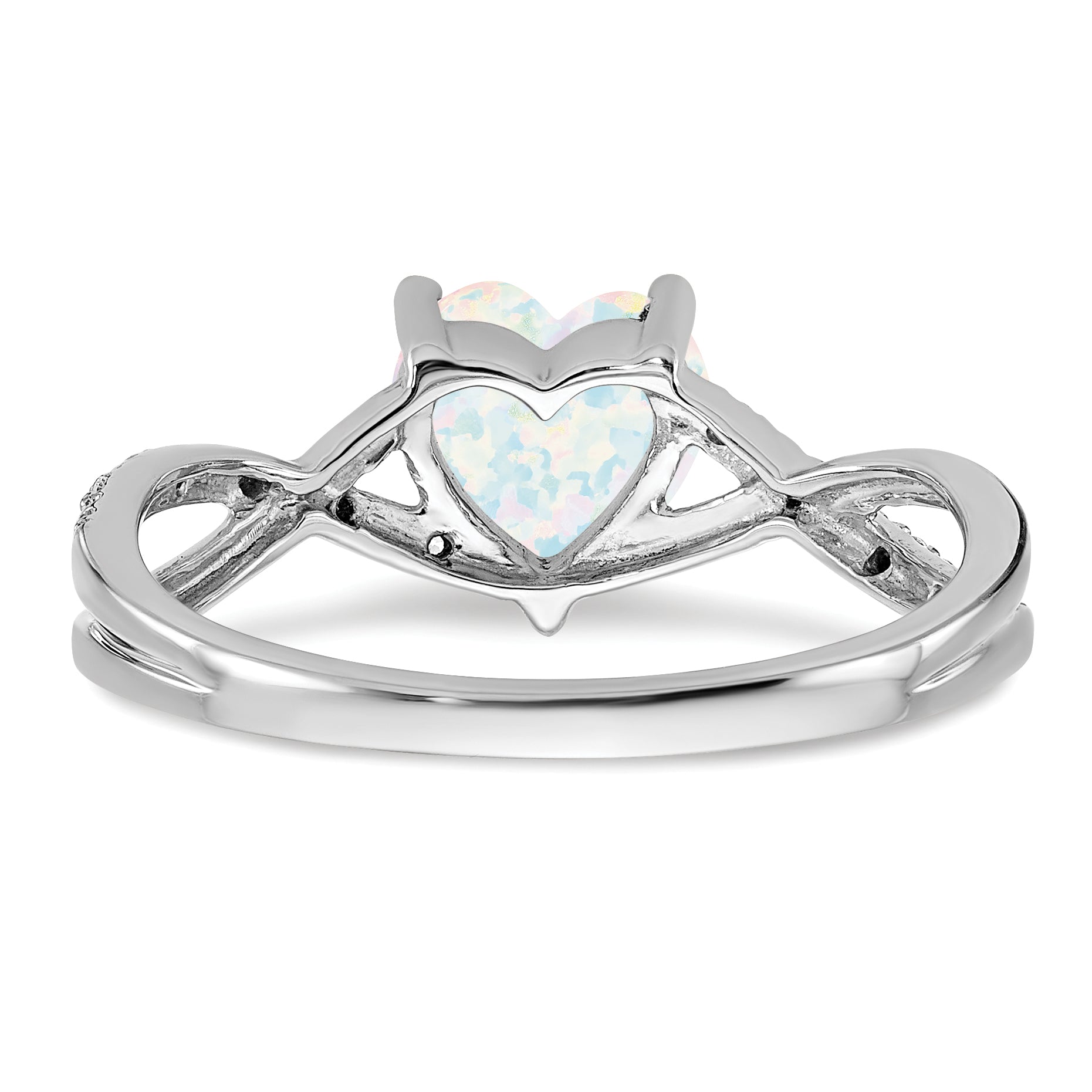 14k White Gold Created Opal and Diamond Heart Ring