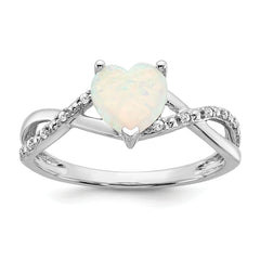  14k White Gold Created Opal and Diamond Heart Ring