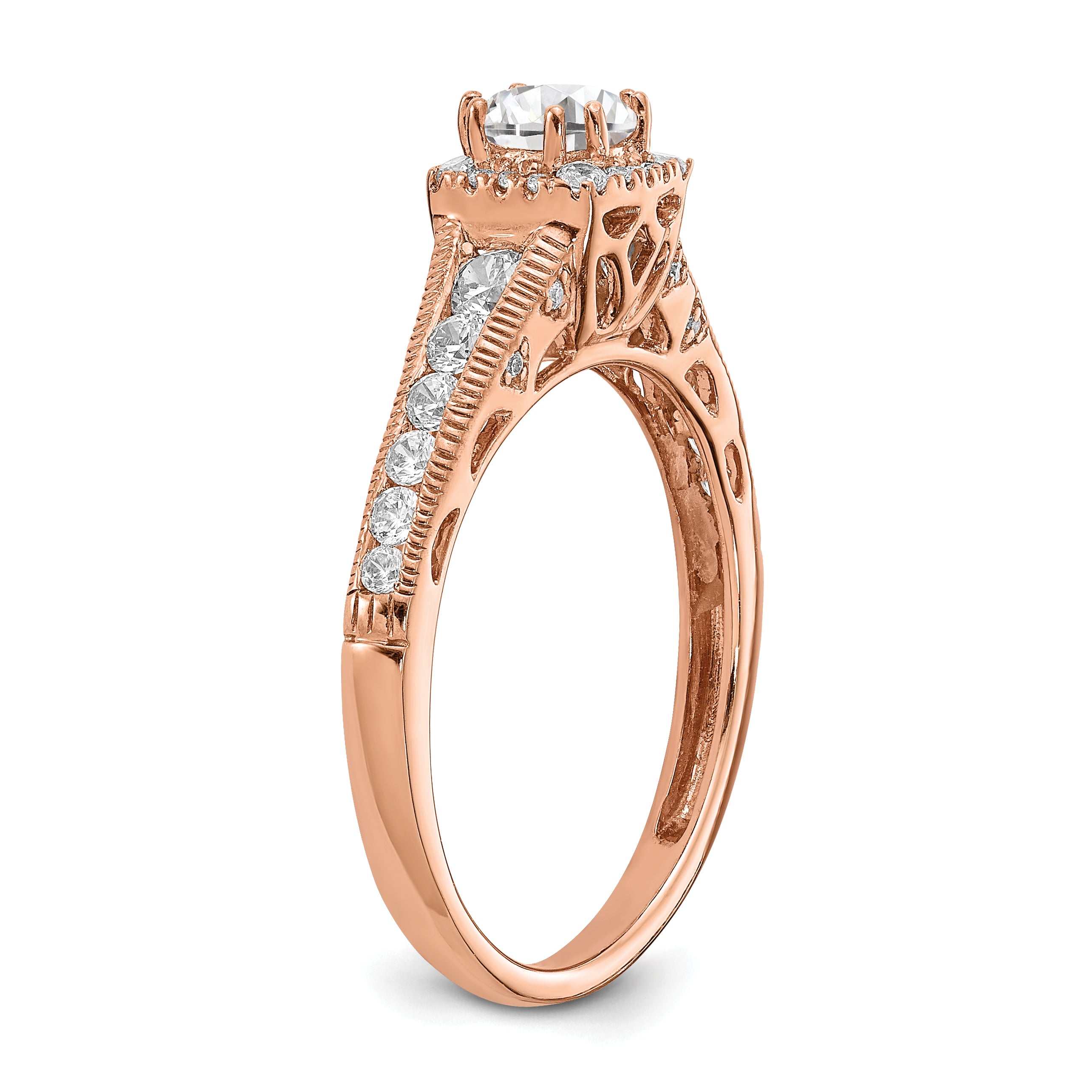 14K Rose Gold Lab Grown Diamond VS/SI GH, Fancy Halo Complete Eng Ri