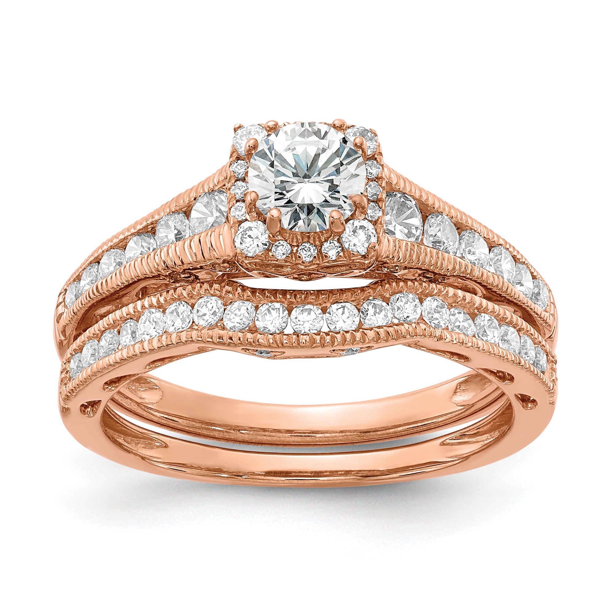 14K Rose Gold Lab Grown Diamond VS/SI GH, Fancy Halo Complete Eng Ri