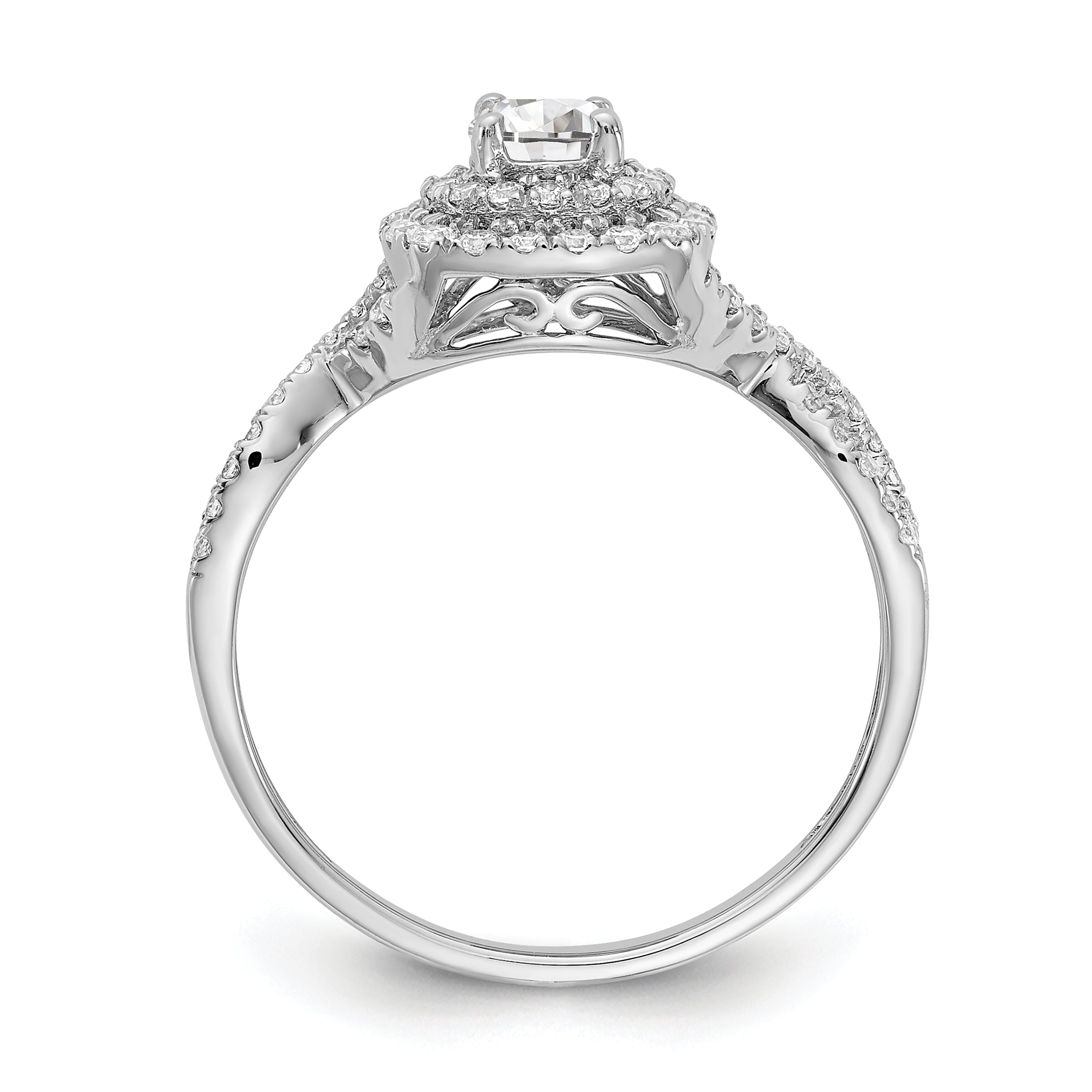 14K White Gold Lab Grown Diamond Double Halo Complete Engagement Ring