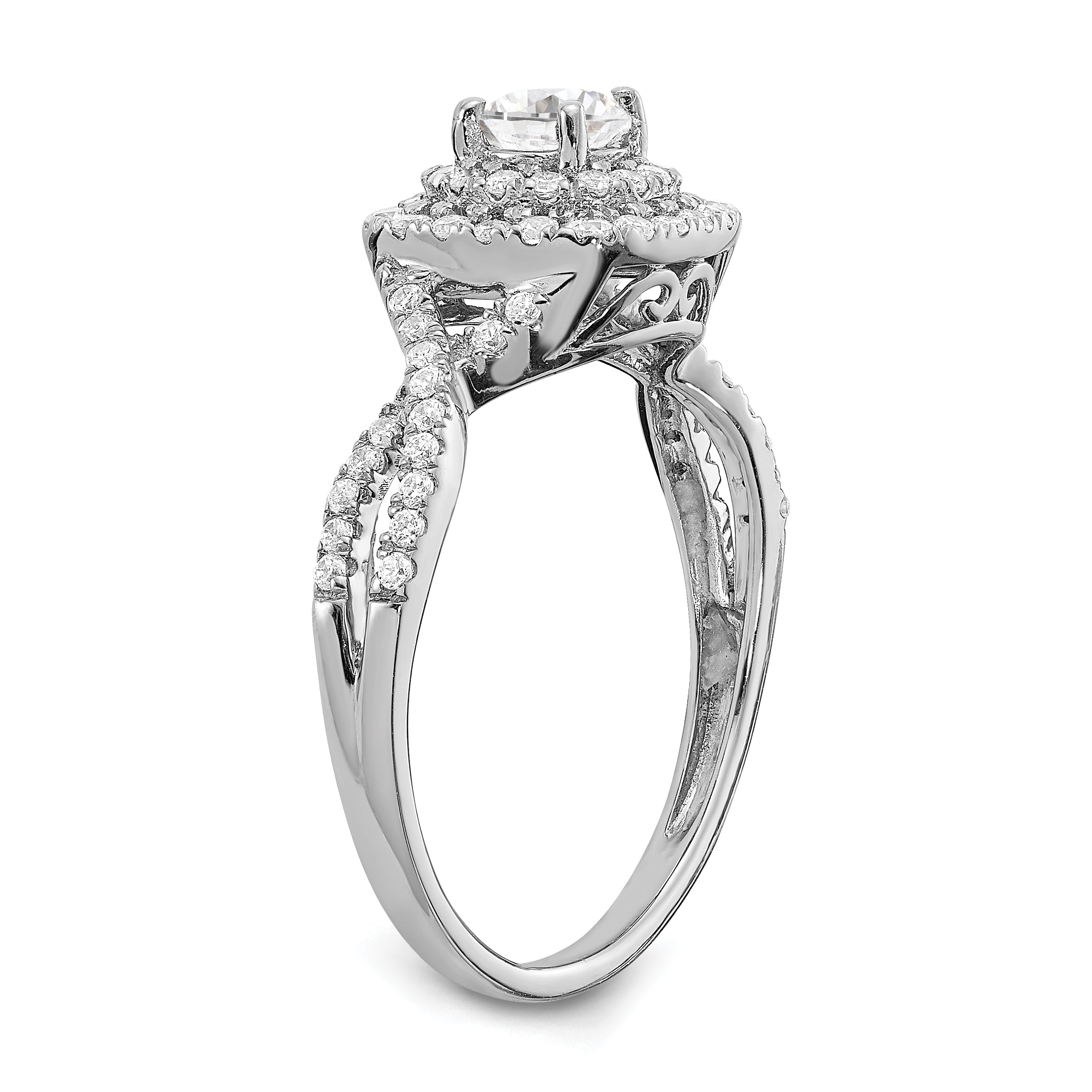 14K White Gold Lab Grown Diamond Double Halo Complete Engagement Ring