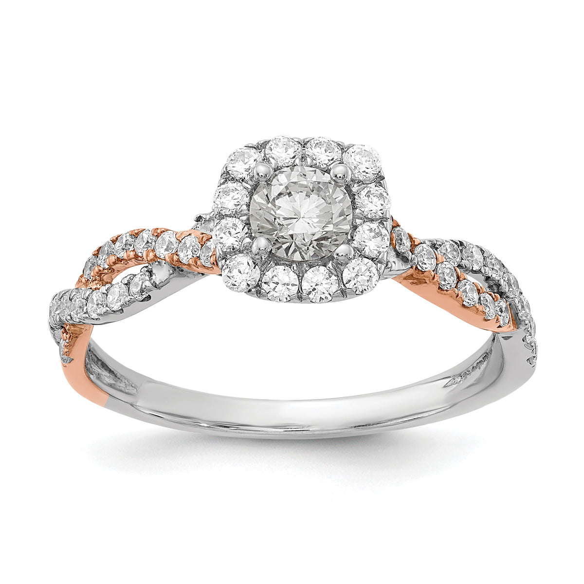 14K Two-Tone Lab Grown Diamond Complete Square Halo Eng Ring