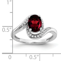 14k White Gold Oval Garnet and Diamond Bypass Ring