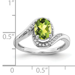 14k White Gold Oval Peridot and Diamond Bypass Ring