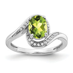 14k White Gold Oval Peridot and Diamond Bypass Ring