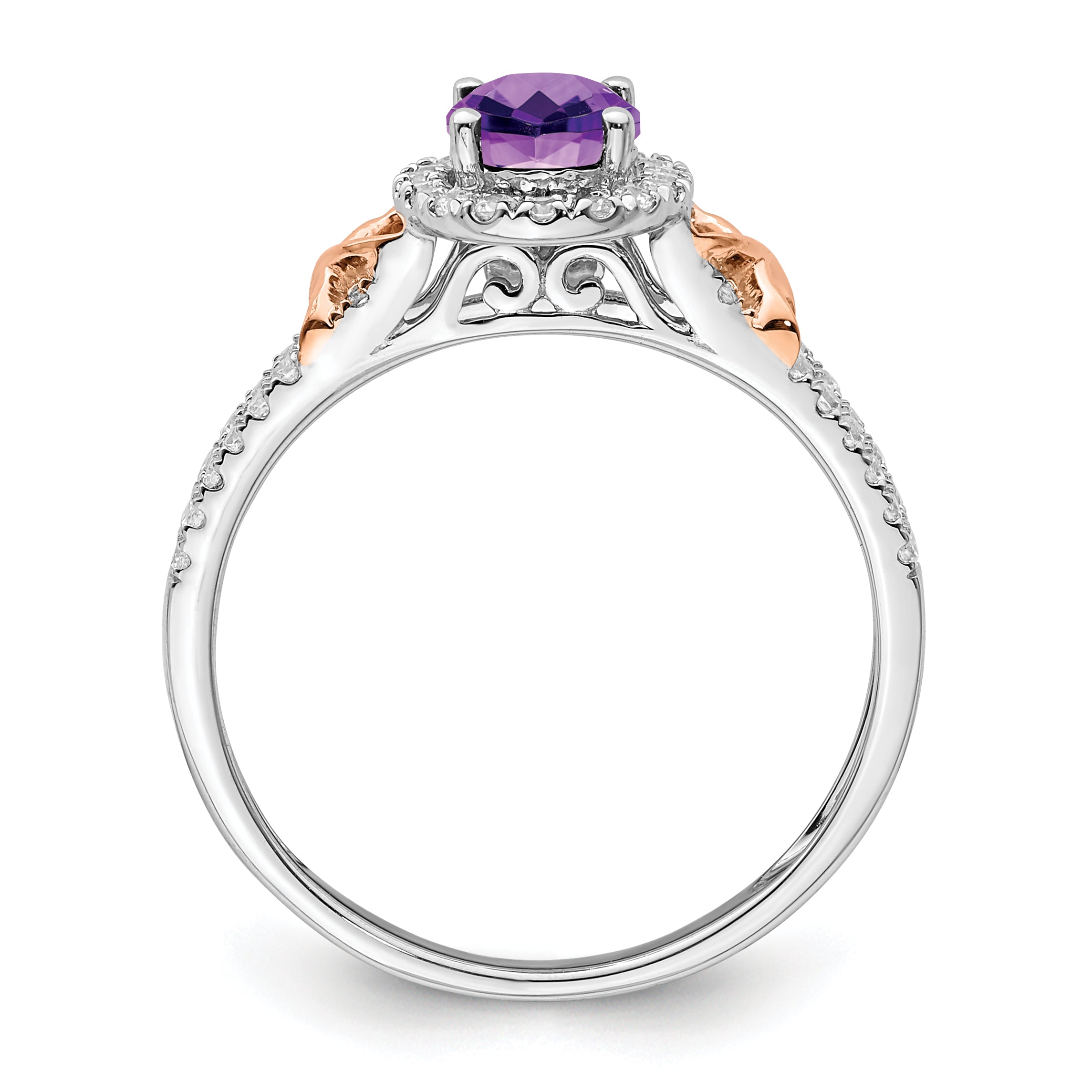 14k White Gold WithRG Accent Amethyst and Diamond Halo Ring