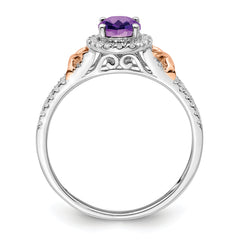 14k White Gold WithRG Accent Amethyst and Diamond Halo Ring