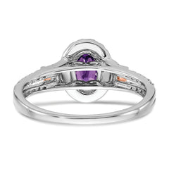 14k White Gold WithRG Accent Amethyst and Diamond Halo Ring