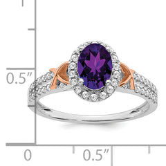 14k White Gold WithRG Accent Amethyst and Diamond Halo Ring