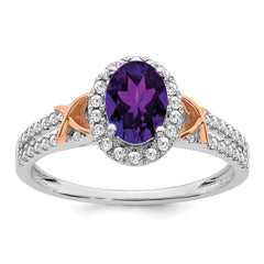 14k White Gold WithRG Accent Amethyst and Diamond Halo Ring