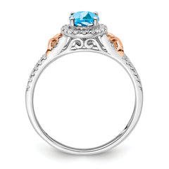 14k White Gold WithRG Accent Blue Topaz and Diamond Halo Ring