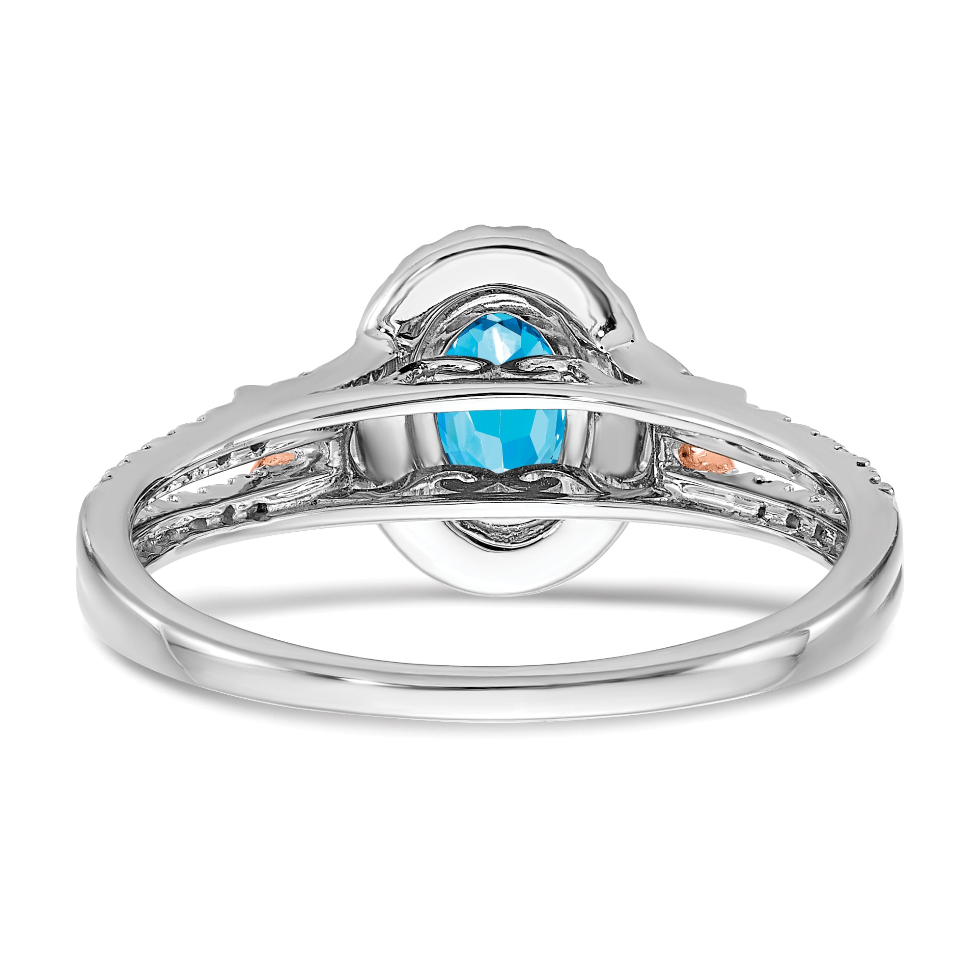 14k White Gold WithRG Accent Blue Topaz and Diamond Halo Ring