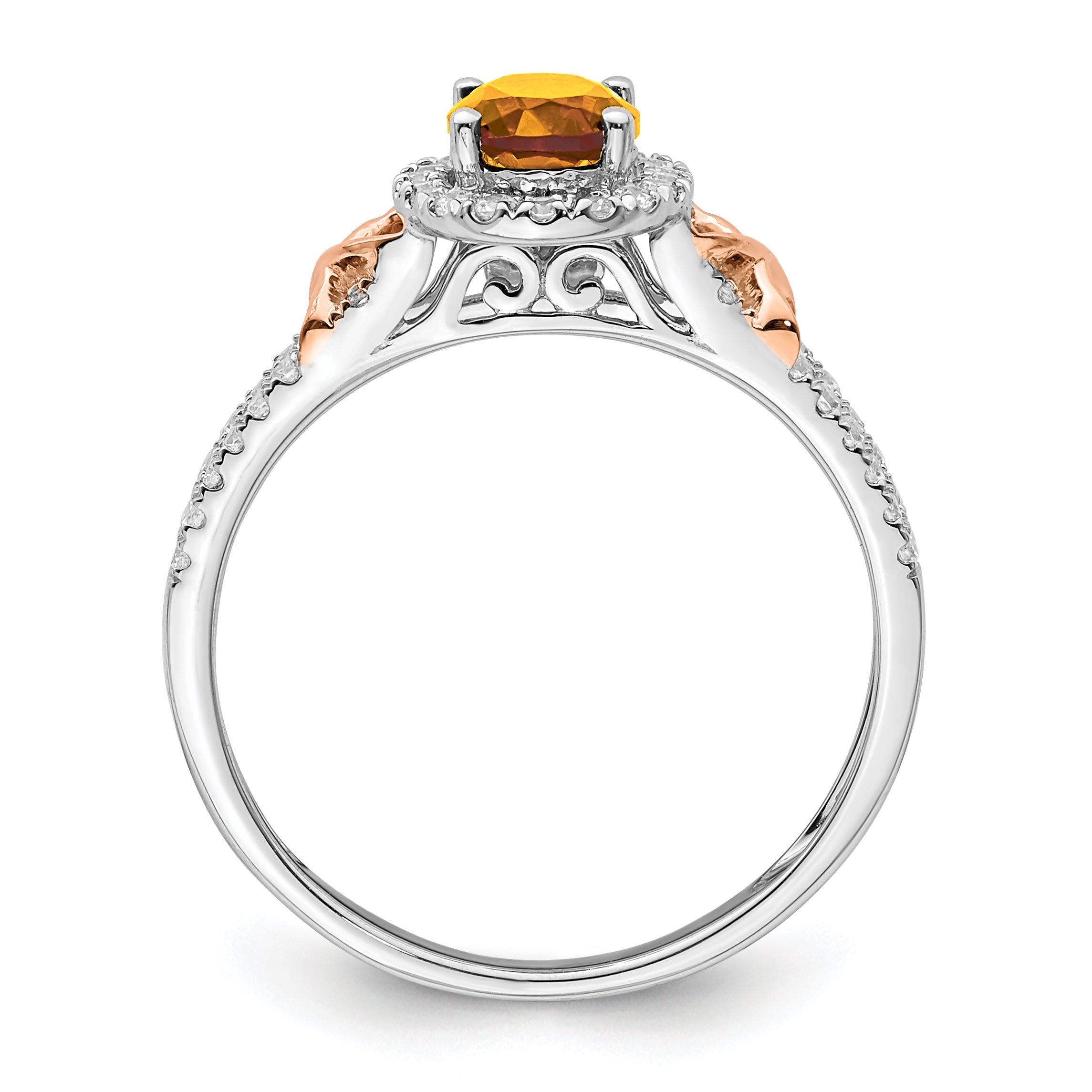 14k White Gold WithRG Accent Citrine and Diamond Halo Ring