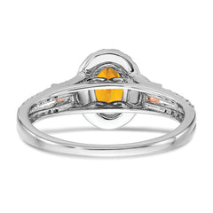 14k White Gold WithRG Accent Citrine and Diamond Halo Ring