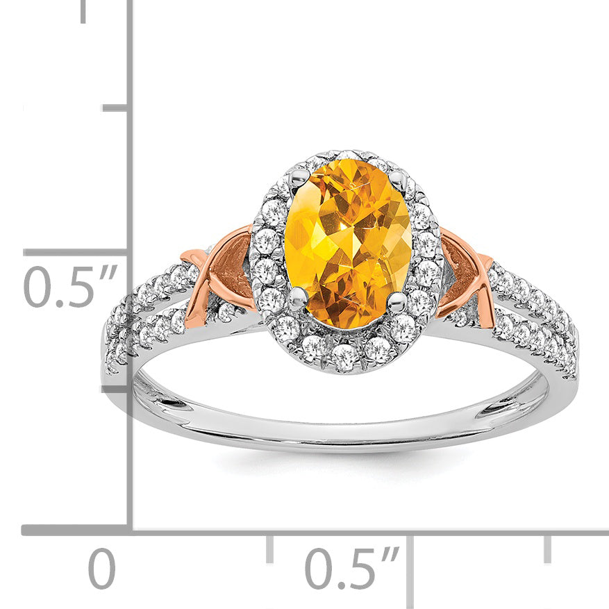 14k White Gold WithRG Accent Citrine and Diamond Halo Ring