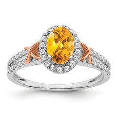 14k White Gold WithRG Accent Citrine and Diamond Halo Ring