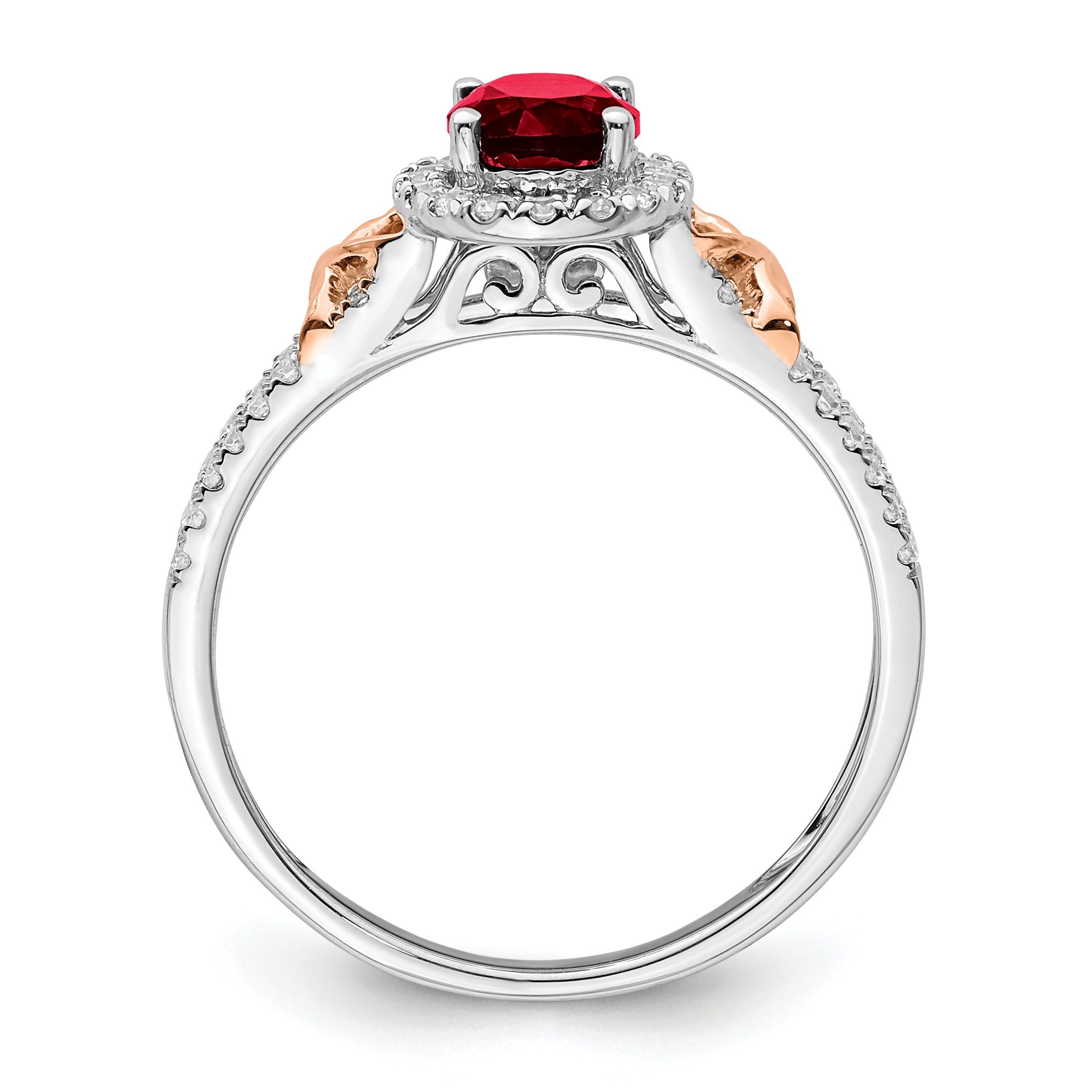 14k White Gold WithRG Accent Garnet and Diamond Halo Ring