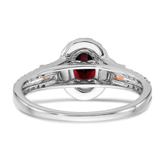 14k White Gold WithRG Accent Garnet and Diamond Halo Ring