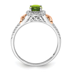 14k White Gold WithRG Accent Peridot and Diamond Halo Ring