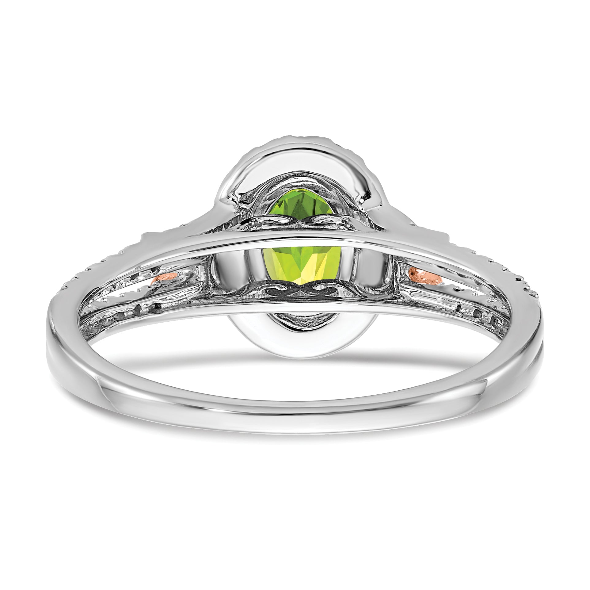 14k White Gold WithRG Accent Peridot and Diamond Halo Ring